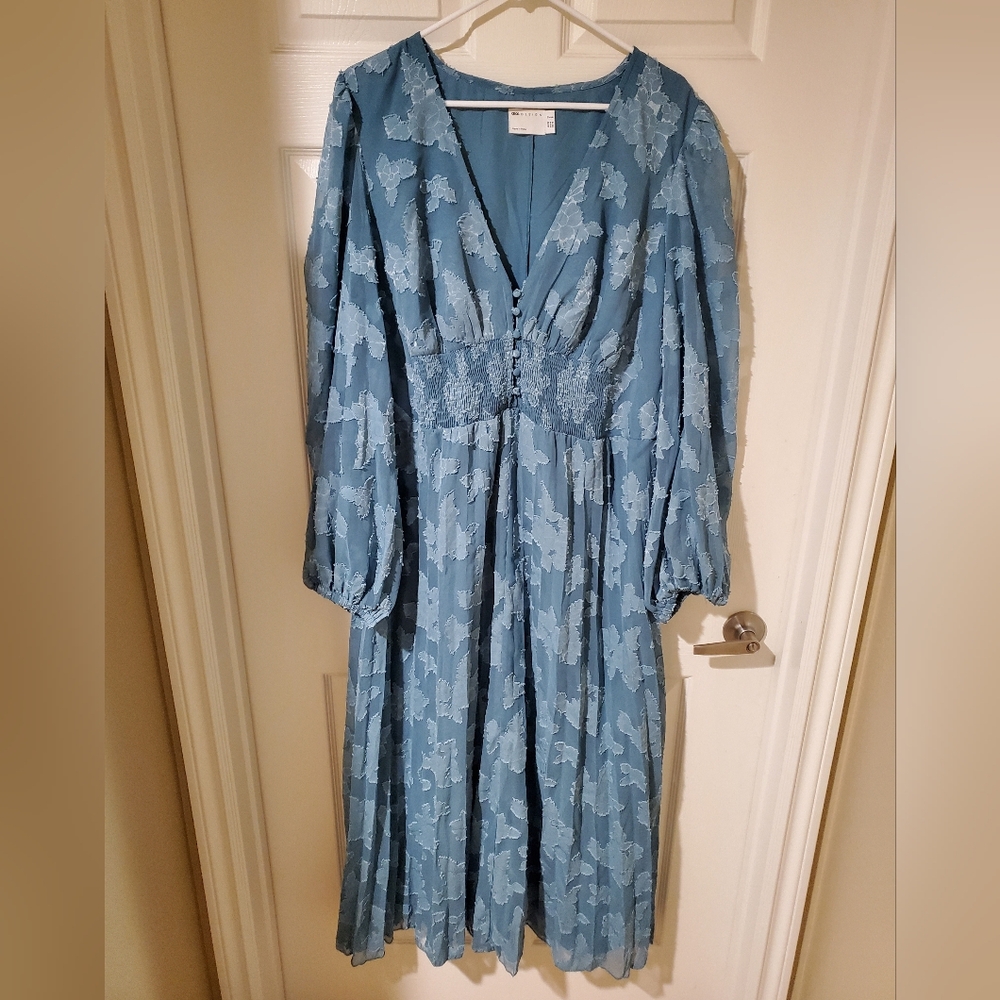 ASOS Curve Dusty Blue Floral Long Sleeve Midi Dress